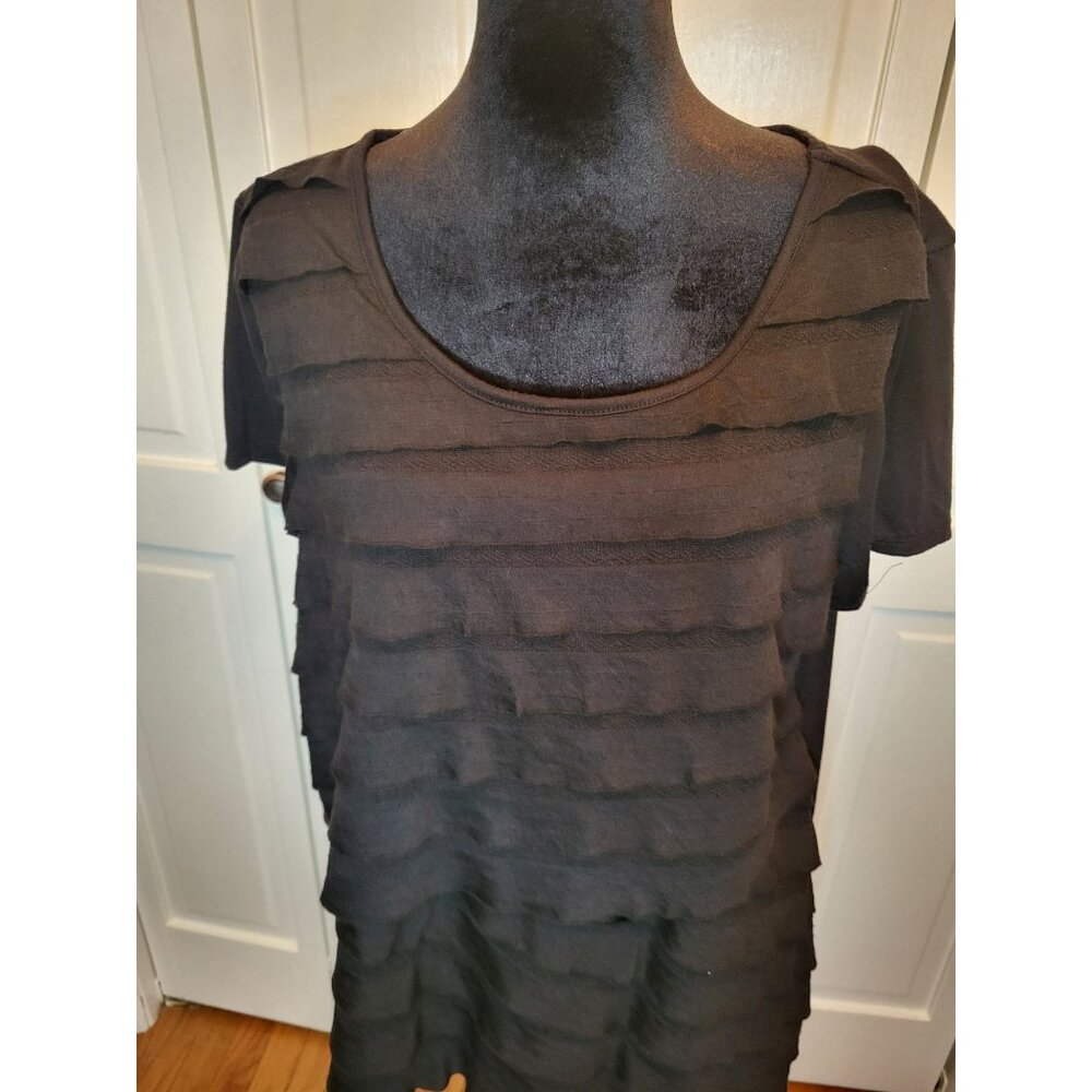 Black Ruffle Tunic XL AB Studio Retro Y2k Whimsygoth Layering Sharkbite - Picture 2 of 4